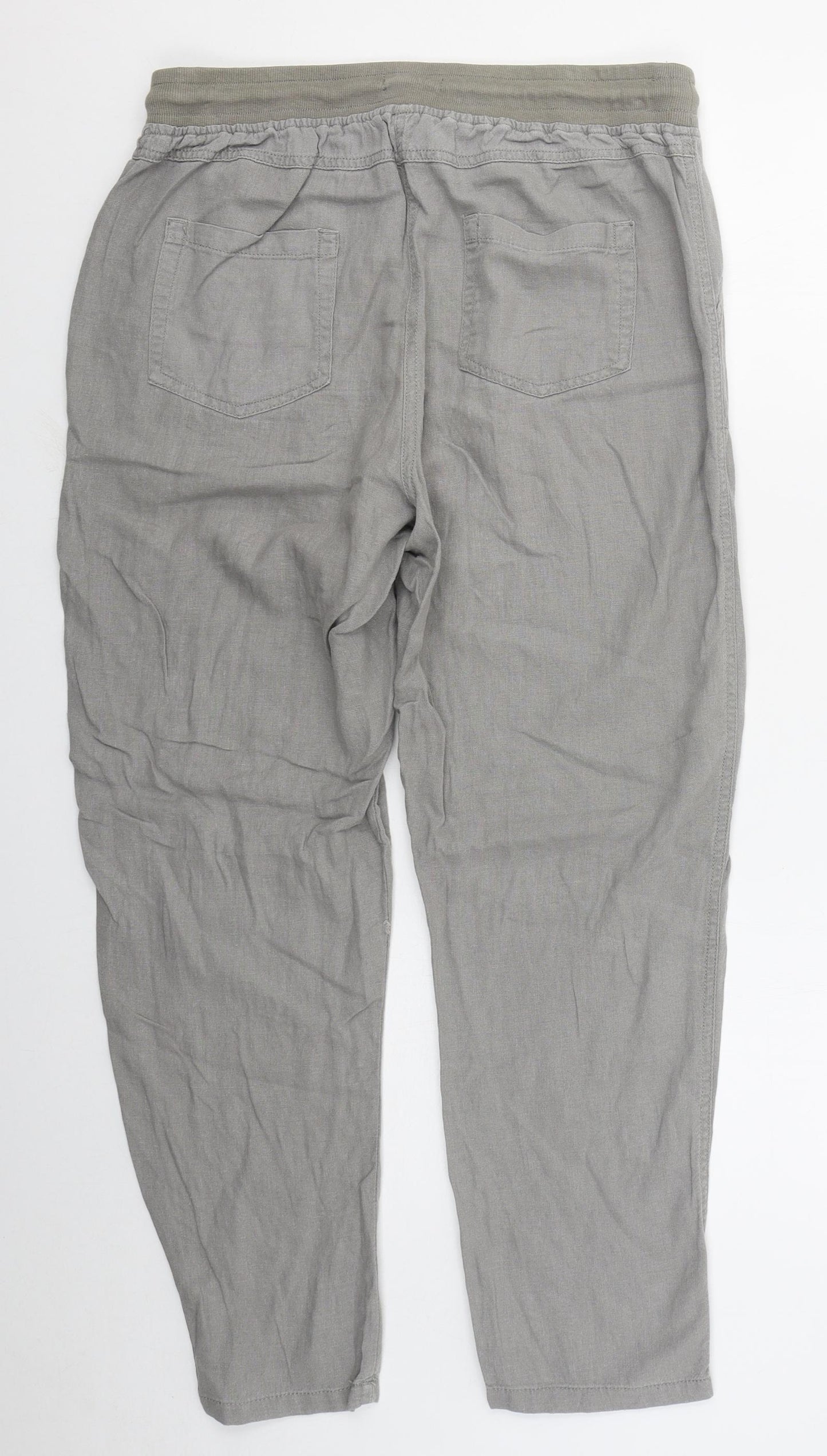 M&Co Womens Grey  Linen Trousers  Size 12 L28 in Regular Drawstring