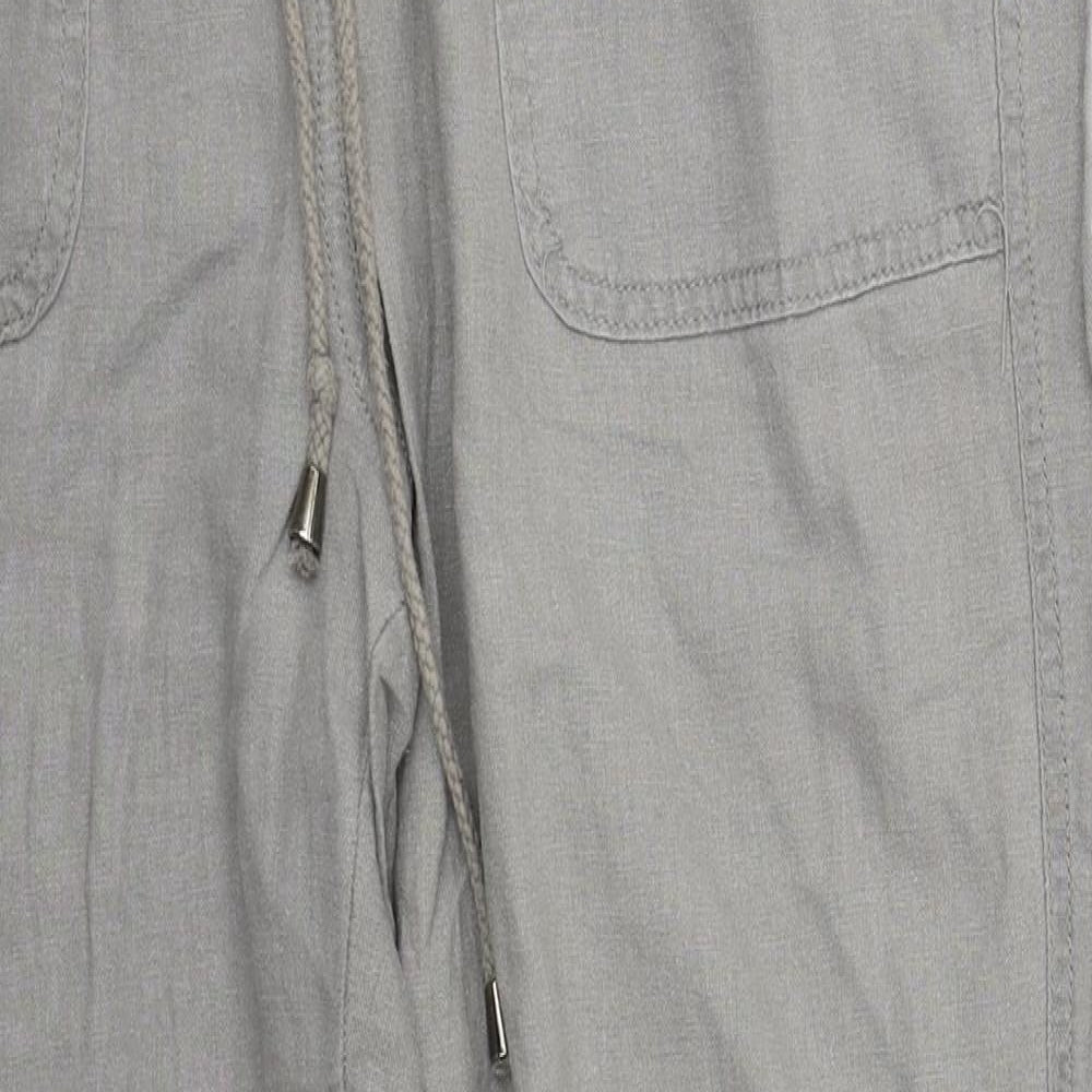 M&Co Womens Grey  Linen Trousers  Size 12 L28 in Regular Drawstring