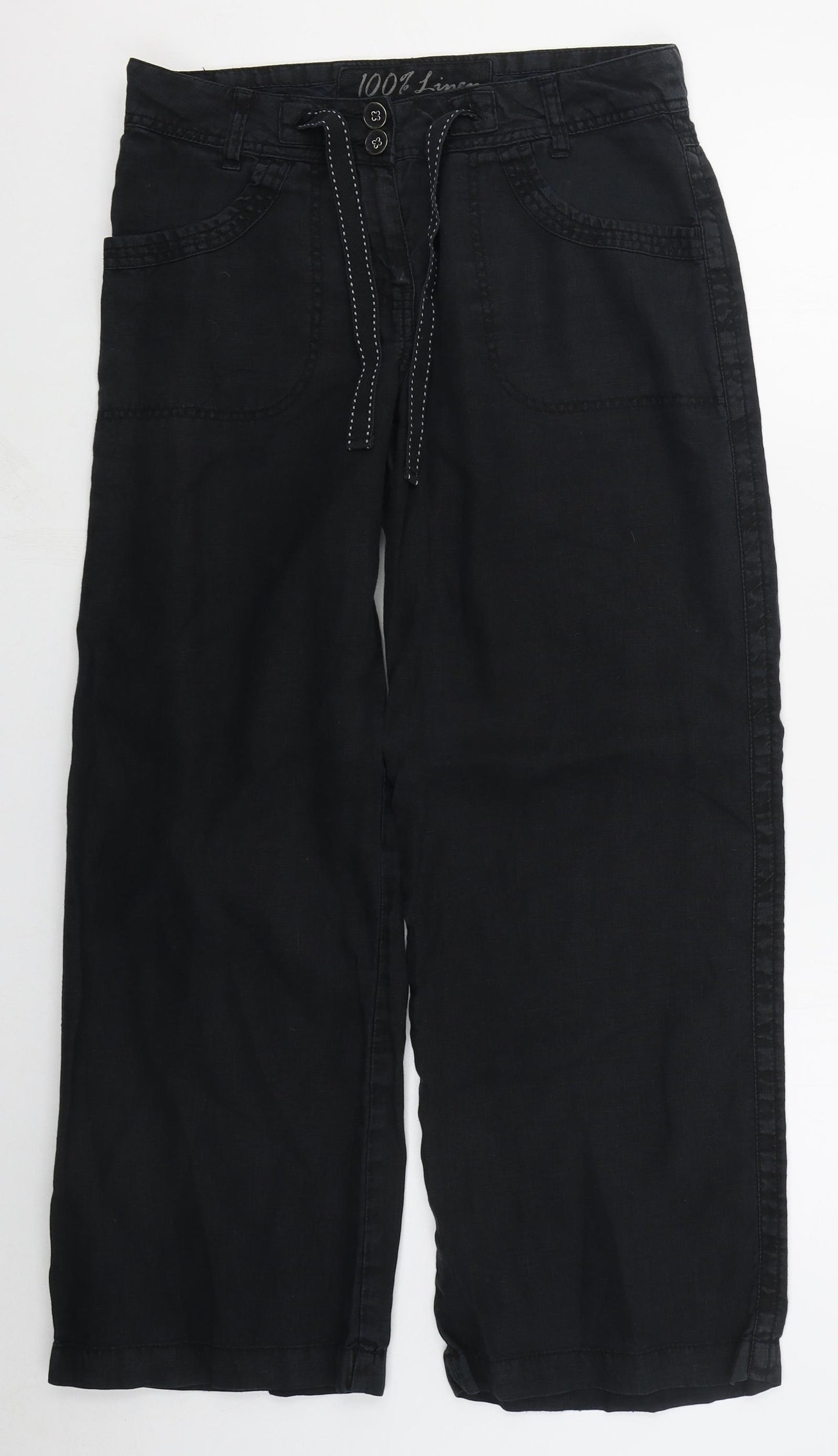 George Womens Black  Linen Trousers  Size 10 L28 in Regular Button