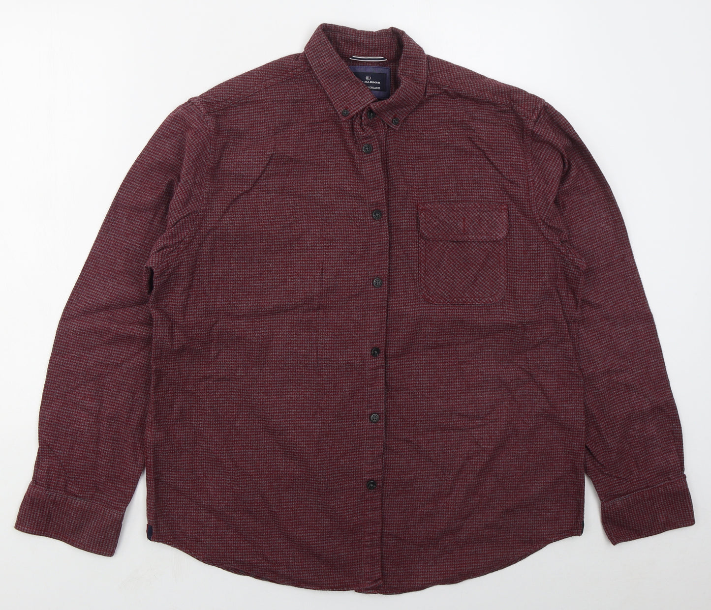 Marks and Spencer Mens Red Check Cotton  Button-Up Size L Collared Button