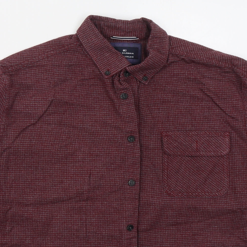 Marks and Spencer Mens Red Check Cotton  Button-Up Size L Collared Button
