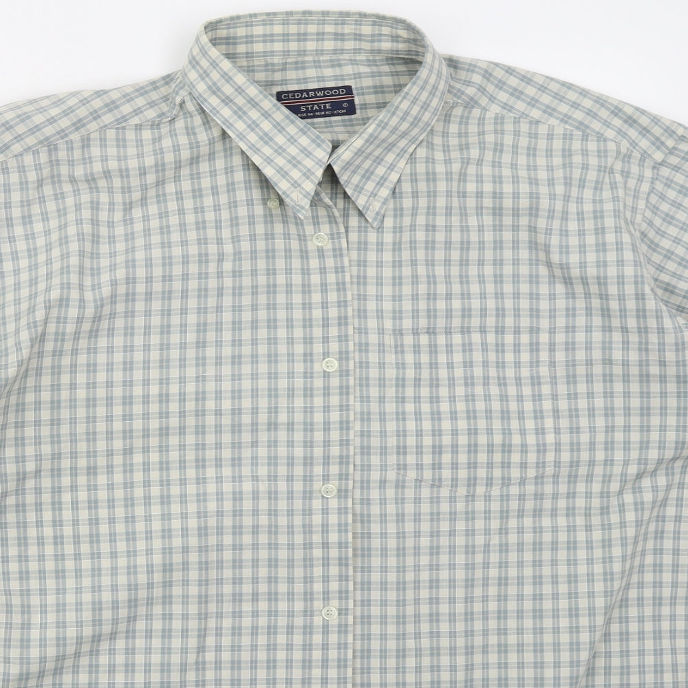 Cedar Wood State Mens Green Check Polyester  Button-Up Size XL Collared Button