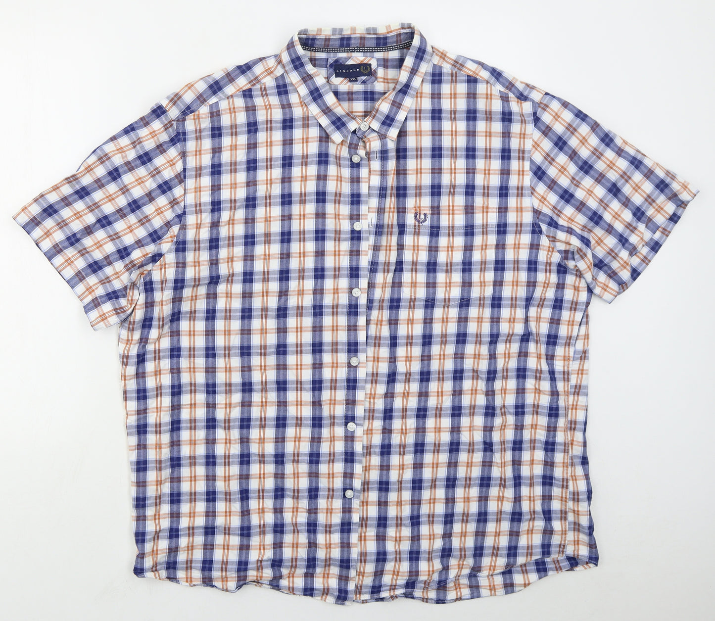 Lincoln Mens Blue Check Cotton  Button-Up Size 2XL Collared Button