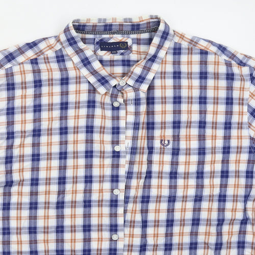 Lincoln Mens Blue Check Cotton  Button-Up Size 2XL Collared Button