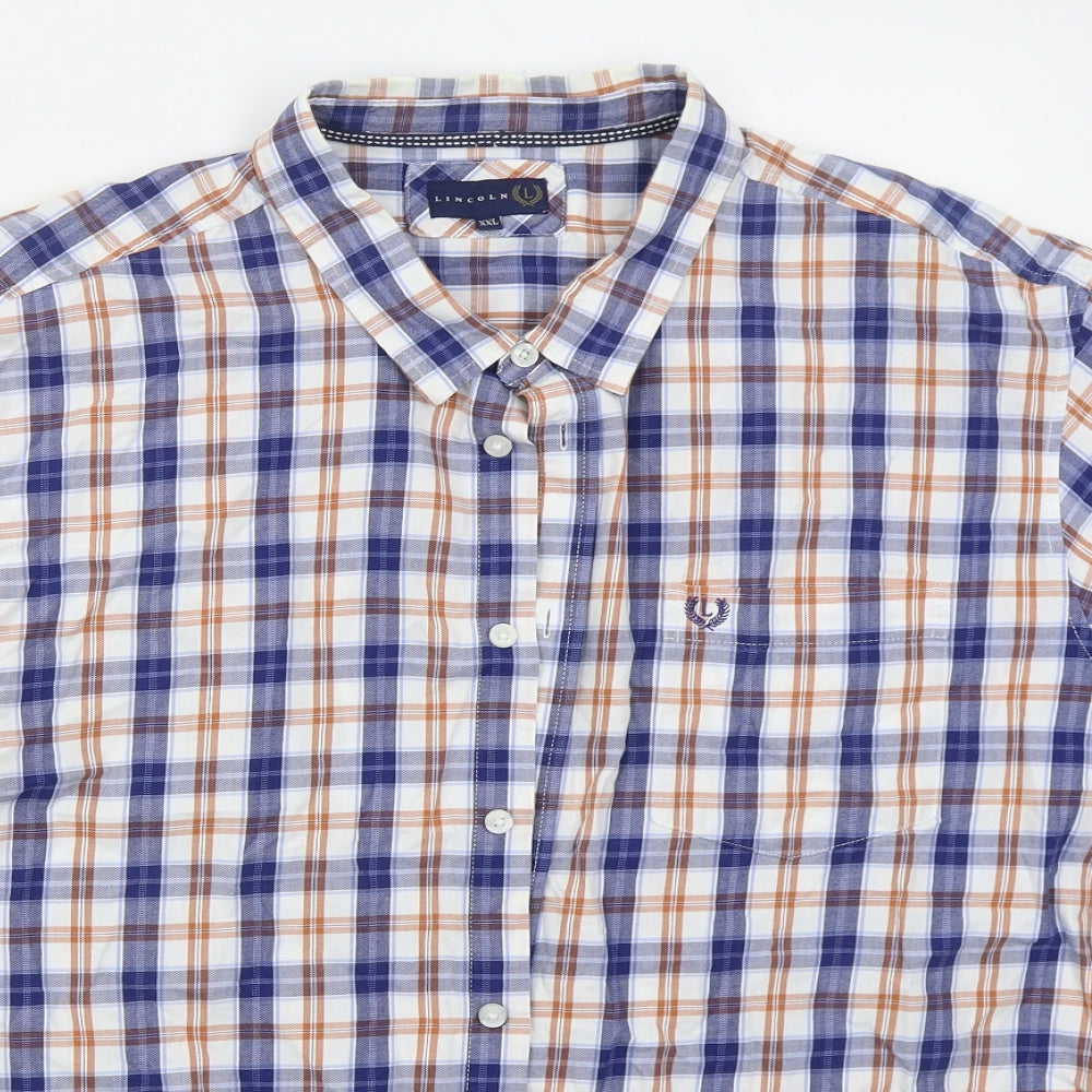 Lincoln Mens Blue Check Cotton  Button-Up Size 2XL Collared Button