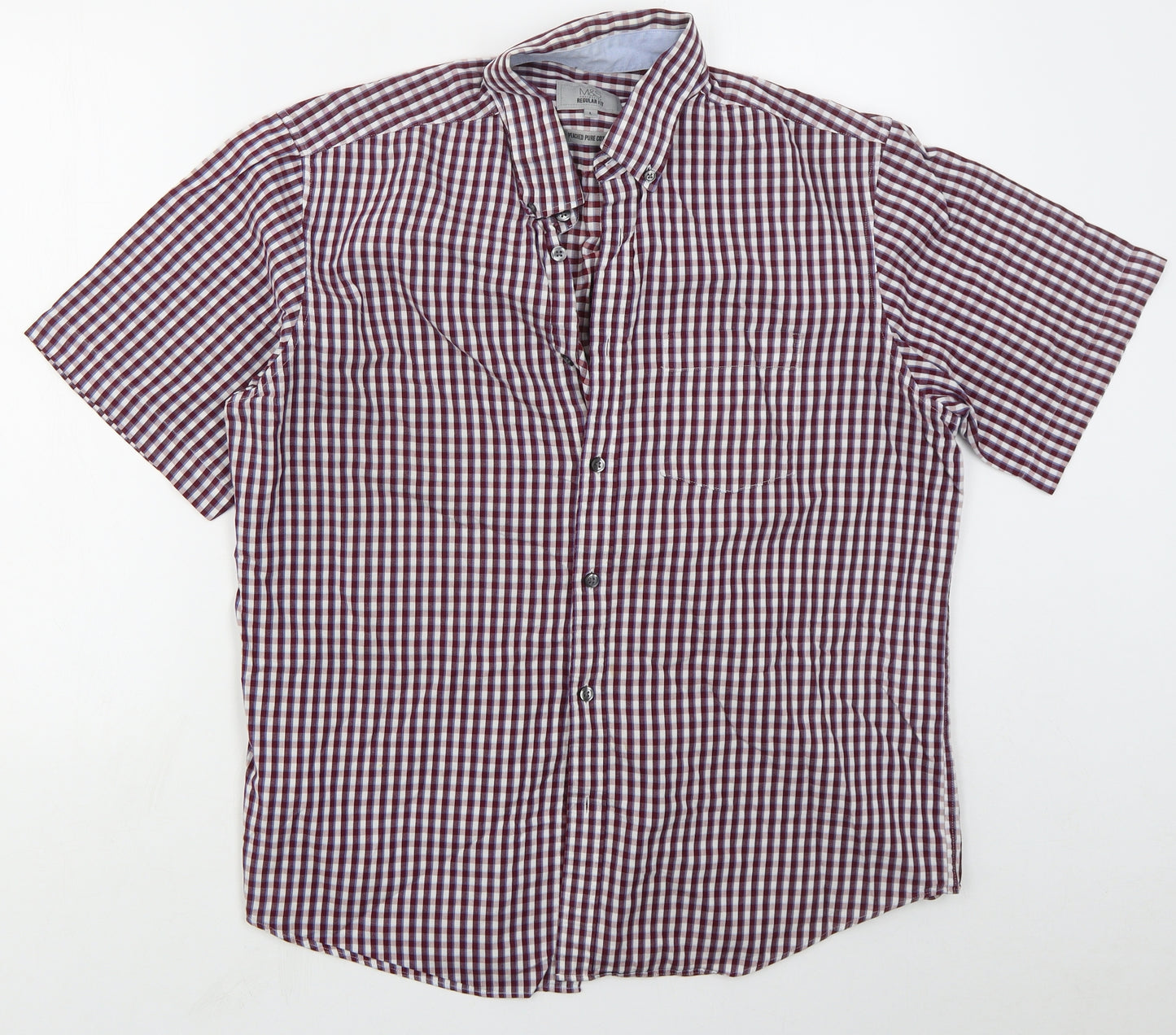 Marks and Spencer Mens Purple Check Cotton  Button-Up Size L Collared Button - v