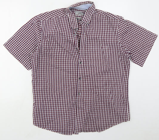 Marks and Spencer Mens Purple Check Cotton  Button-Up Size L Collared Button - v