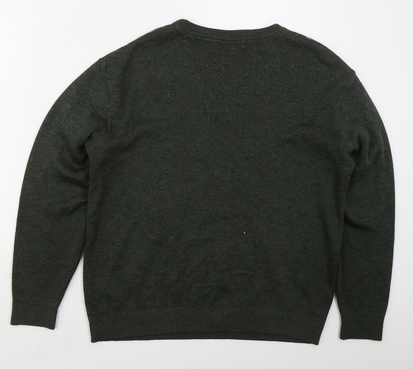 Peter Gribby Mens Green V-Neck Striped Wool Pullover Jumper Size S