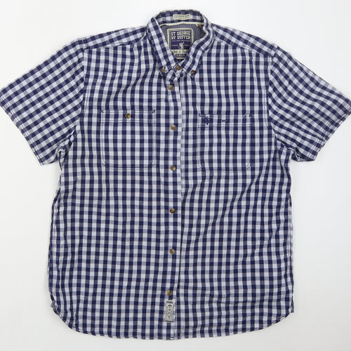 Duffer Mens Blue Check Cotton  Button-Up Size L Collared Button