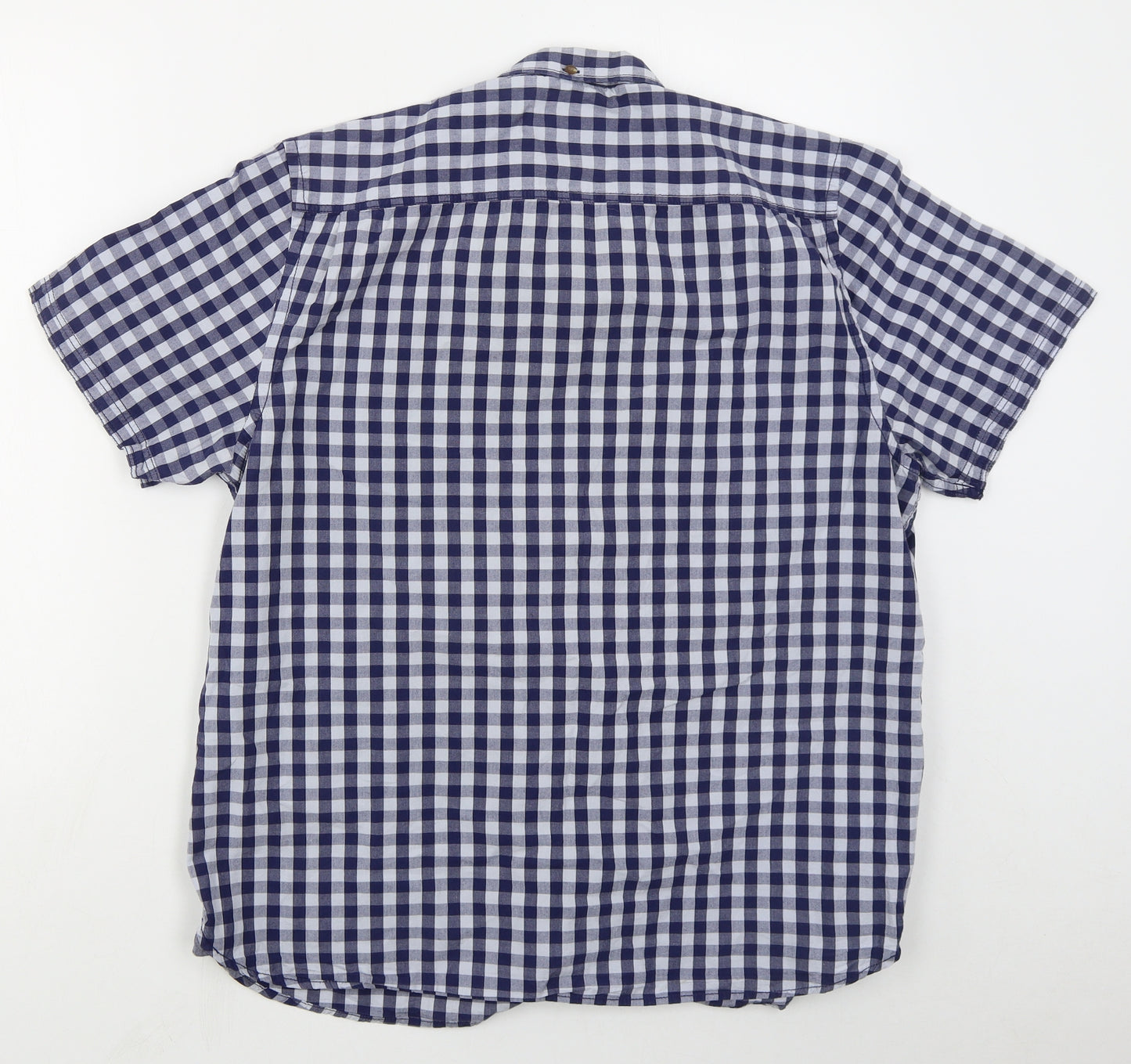 Duffer Mens Blue Check Cotton  Button-Up Size L Collared Button