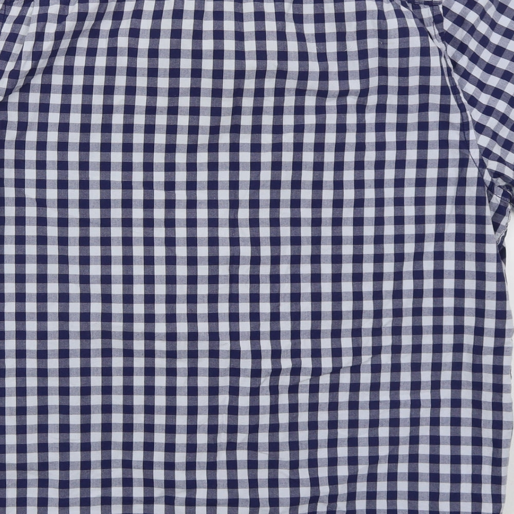 Duffer Mens Blue Check Cotton  Button-Up Size L Collared Button