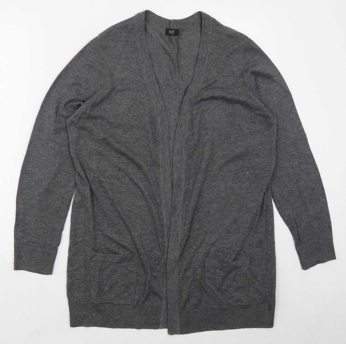 F&F Womens Grey V-Neck  Nylon Cardigan Jumper Size 14
