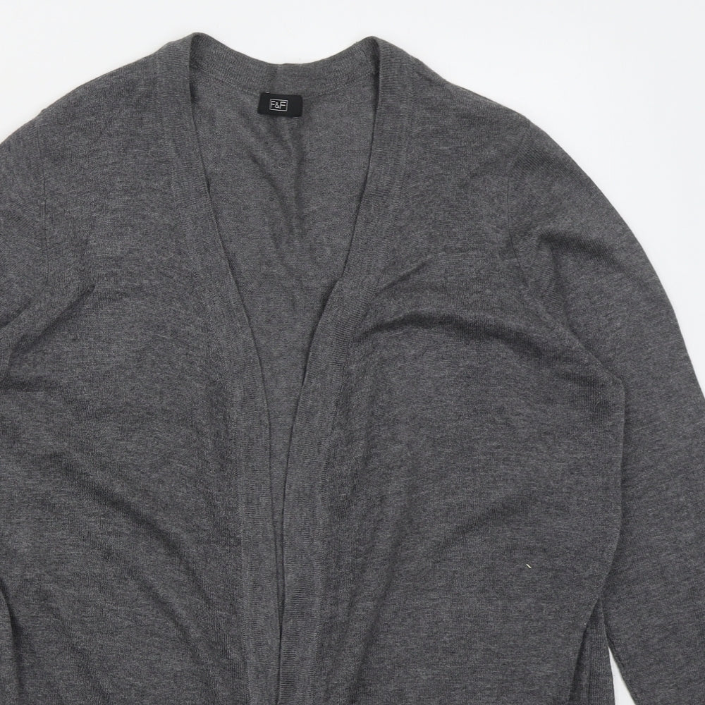 F&F Womens Grey V-Neck  Nylon Cardigan Jumper Size 14
