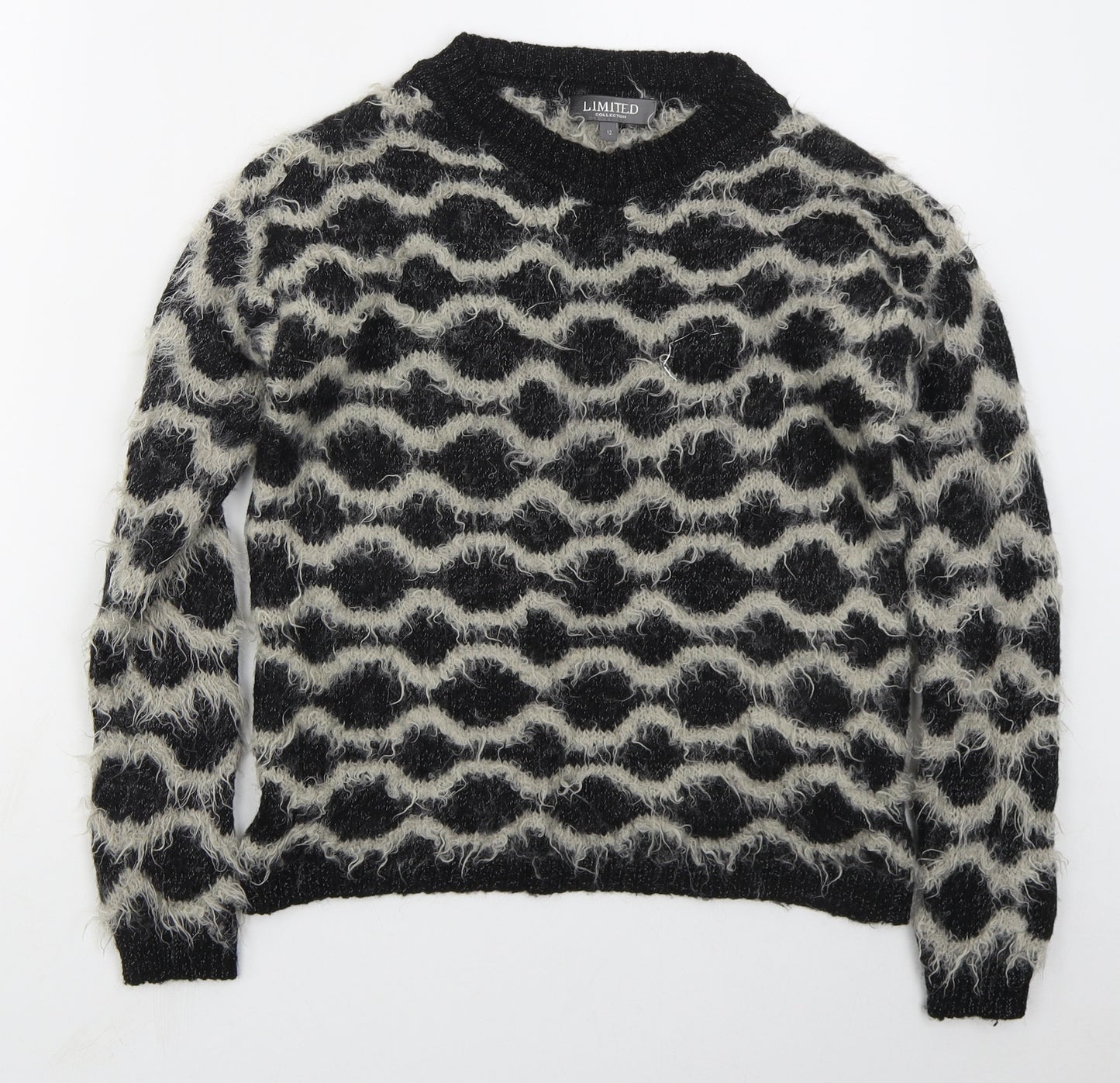 Marks and Spencer Womens Black Crew Neck Geometric Nylon Pullover Jumper Size 12