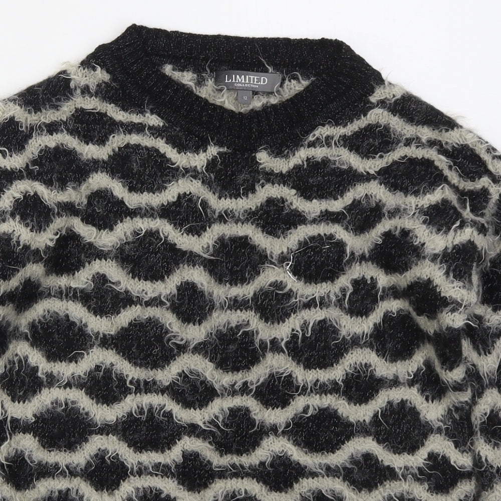 Marks and Spencer Womens Black Crew Neck Geometric Nylon Pullover Jumper Size 12