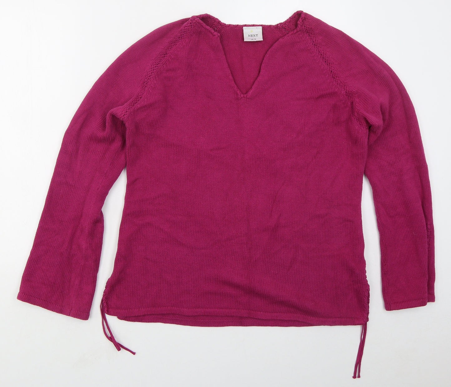 NEXT Womens Pink V-Neck  Cotton Pullover Jumper Size 16