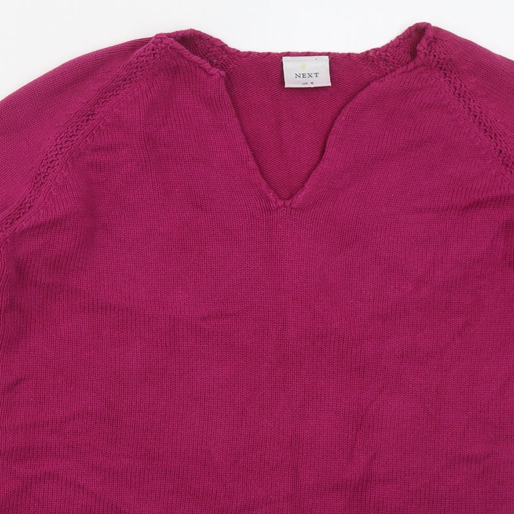 NEXT Womens Pink V-Neck  Cotton Pullover Jumper Size 16