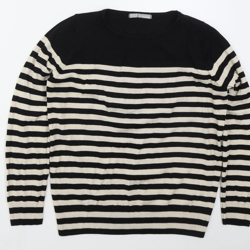 Marks and Spencer Womens Black Crew Neck Striped Acrylic Pullover Jumper Size 12