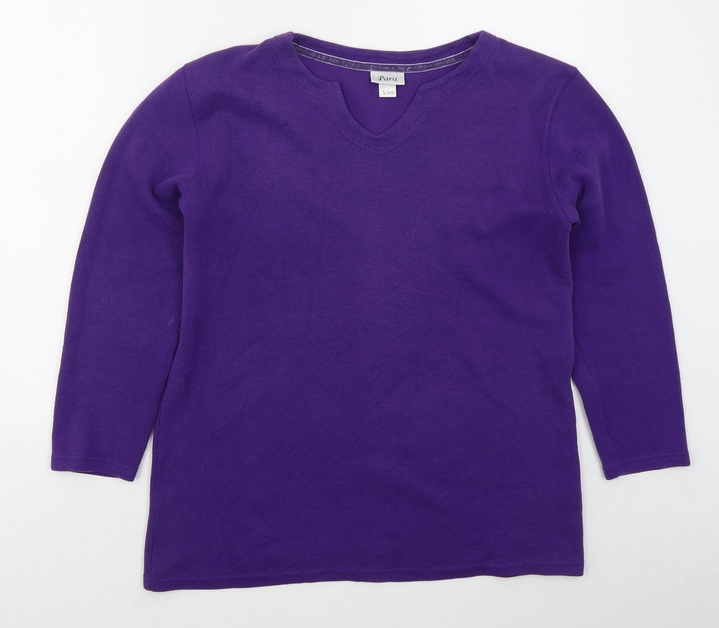 Para Womens Purple  Polyester Basic T-Shirt Size S V-Neck