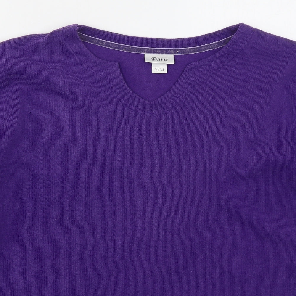 Para Womens Purple  Polyester Basic T-Shirt Size S V-Neck