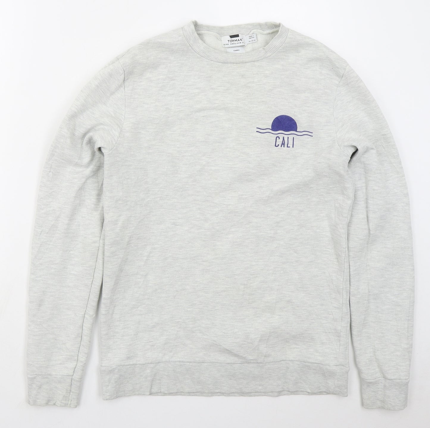 Topman Mens Grey  Cotton Pullover Sweatshirt Size XS   - Cali