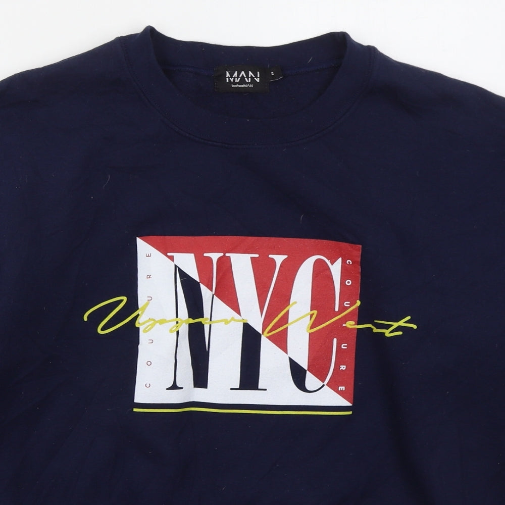 Boohoo MAN Mens Blue  Cotton Pullover Sweatshirt Size S   - NYC