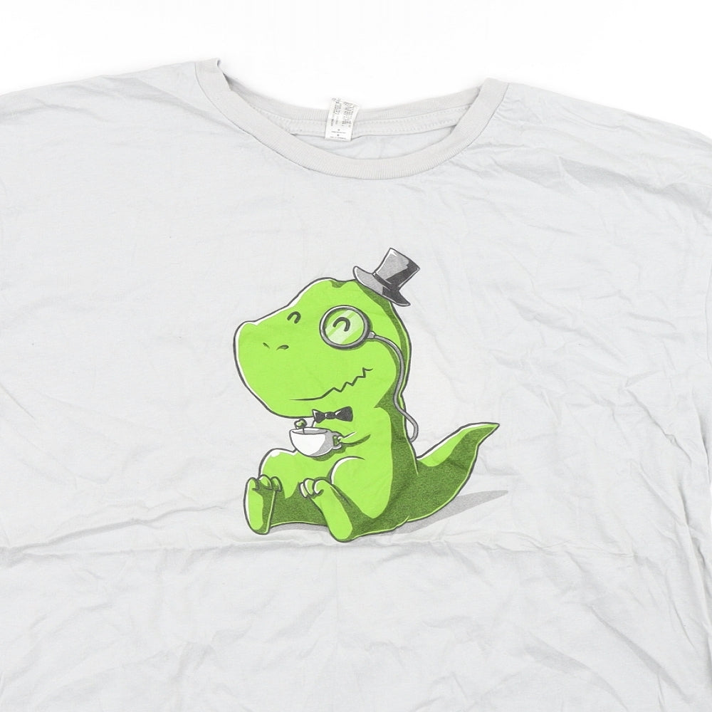 Live And Tell Womens Grey  100% Cotton Basic T-Shirt Size L Crew Neck - Teeturtle Dinosaur