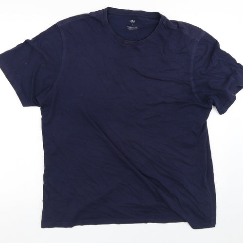 Marks and Spencer Mens Blue  Cotton  T-Shirt Size L Collared