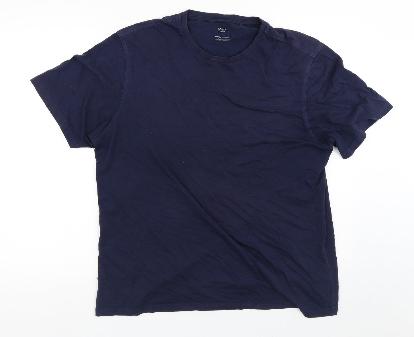 Marks and Spencer Mens Blue  Cotton  T-Shirt Size L Collared