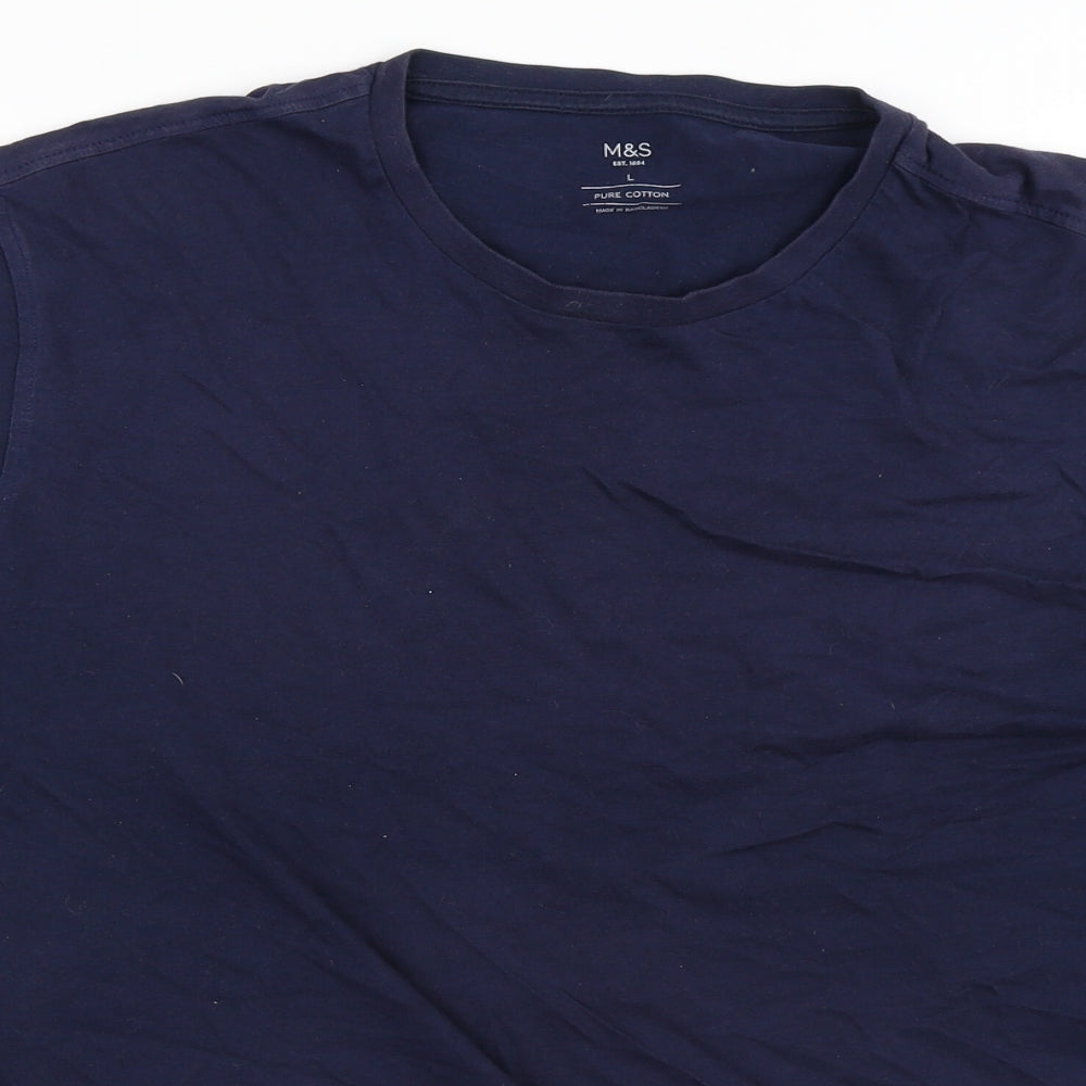 Marks and Spencer Mens Blue  Cotton  T-Shirt Size L Collared