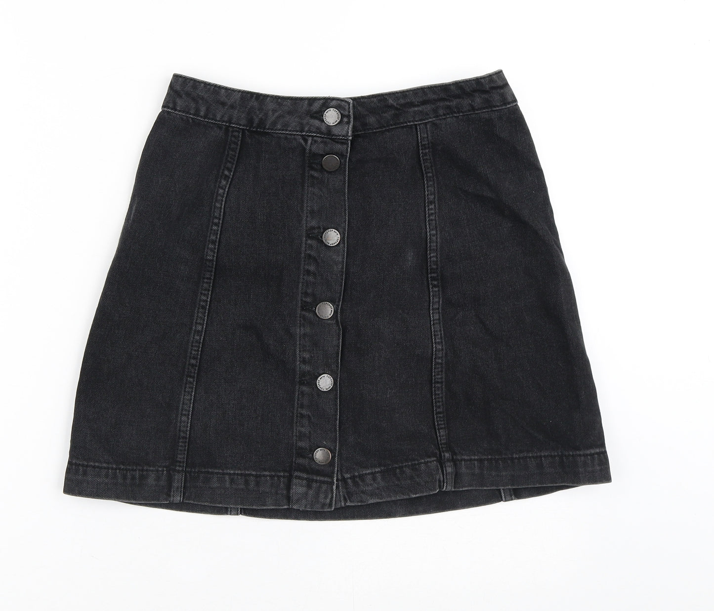 Topshop Womens Black  Cotton A-Line Skirt Size 26 in