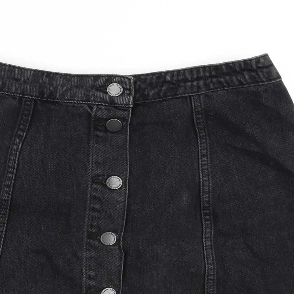 Topshop Womens Black  Cotton A-Line Skirt Size 26 in