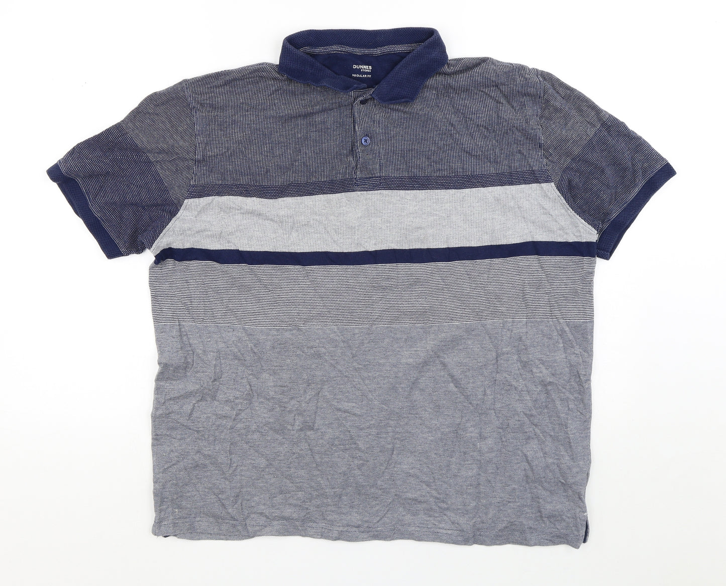 Dunnes Stores Mens Blue Striped Cotton  T-Shirt Size L Collared