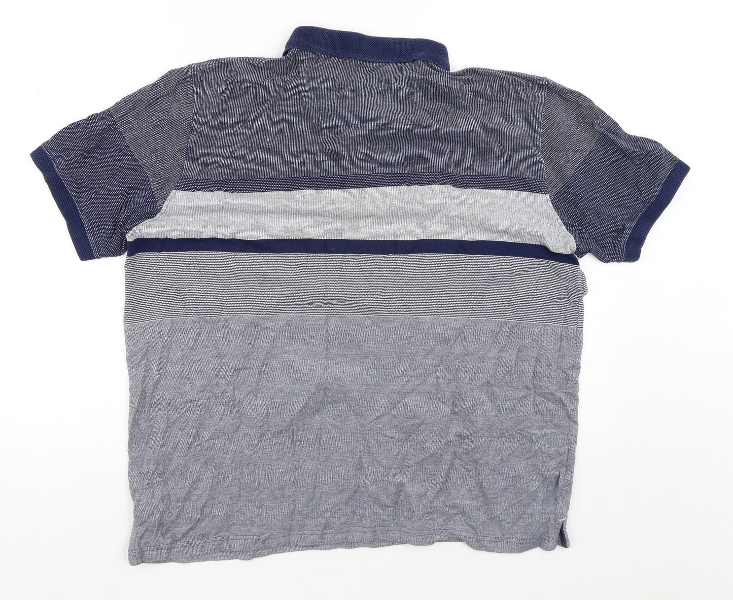 Dunnes Stores Mens Blue Striped Cotton  T-Shirt Size L Collared