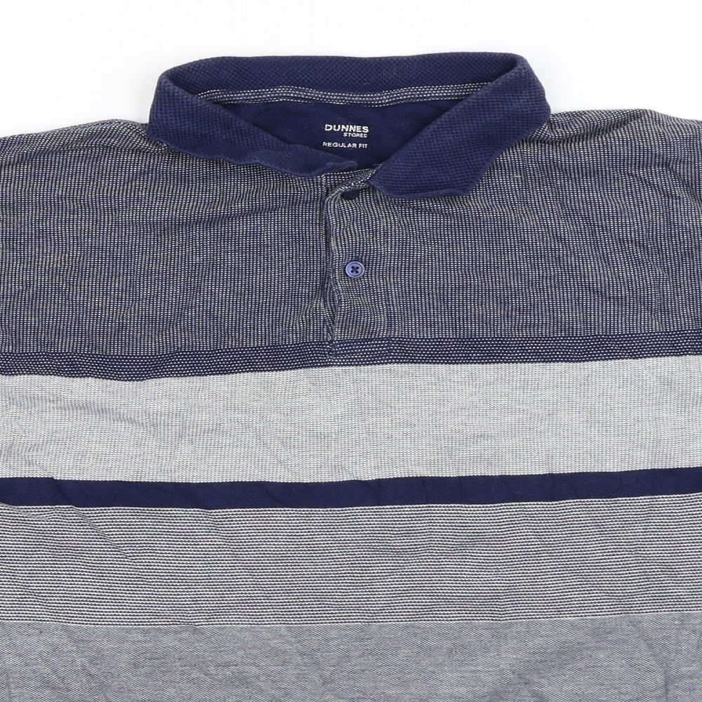 Dunnes Stores Mens Blue Striped Cotton  T-Shirt Size L Collared