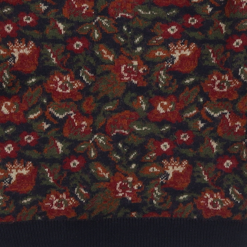EM Mens Black Crew Neck Floral Acrylic Pullover Jumper Size M