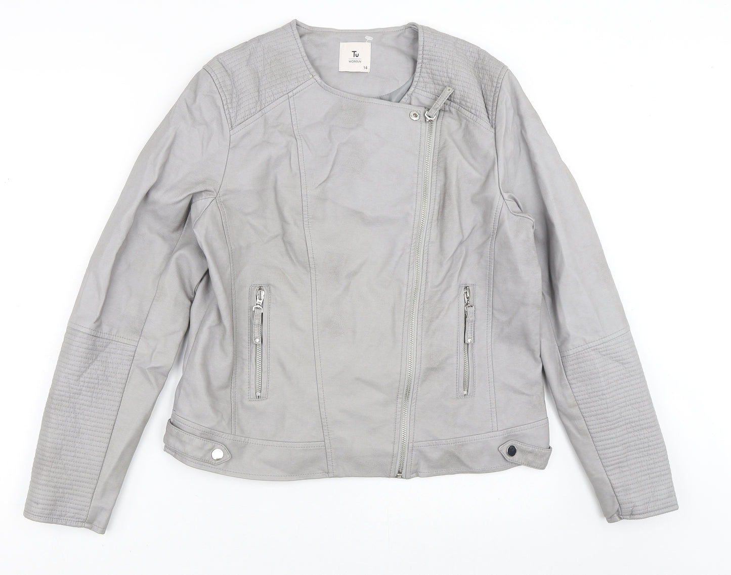 TU Womens Grey   Biker Jacket Size 14