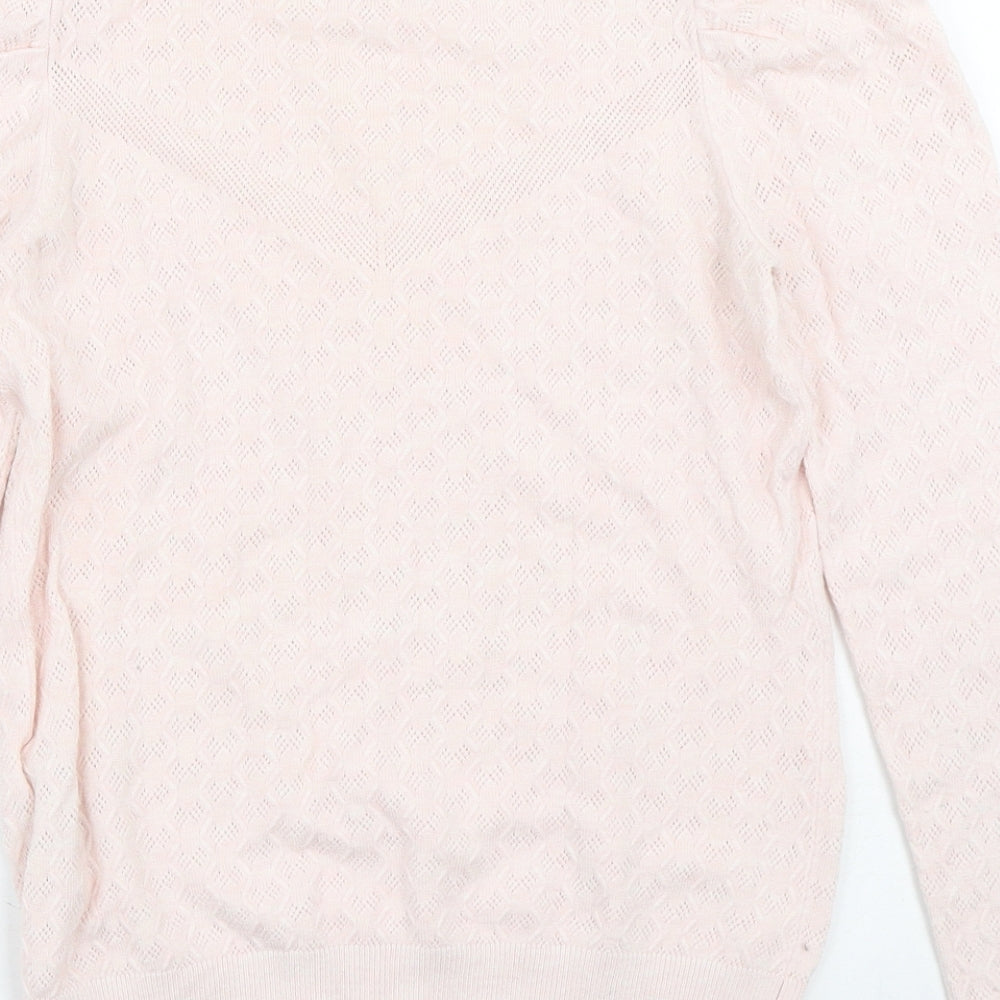 Warehouse Womens Pink Crew Neck Geometric Viscose Pullover Jumper Size 10