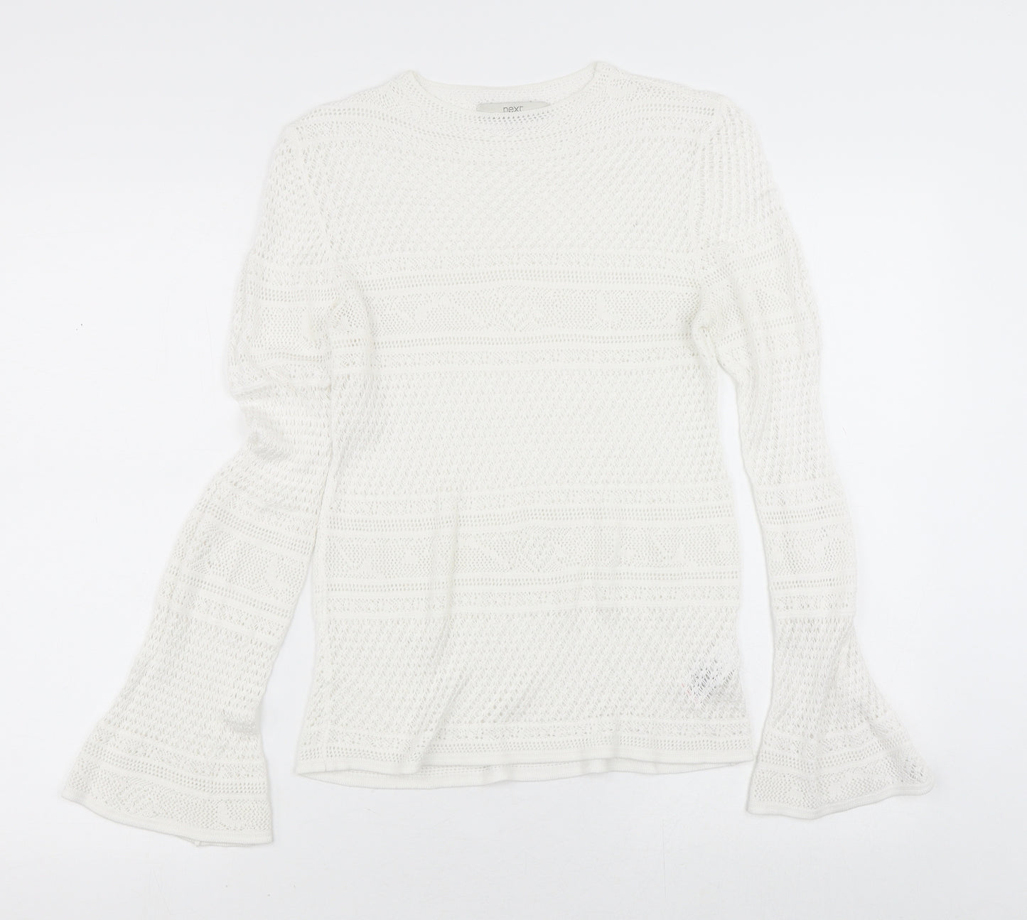 NEXT Womens White Crew Neck Geometric Viscose Pullover Jumper Size 10