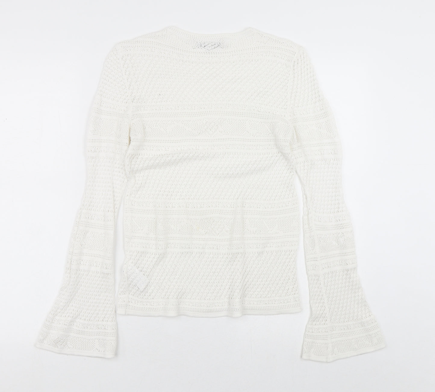 NEXT Womens White Crew Neck Geometric Viscose Pullover Jumper Size 10