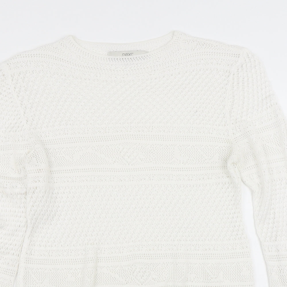 NEXT Womens White Crew Neck Geometric Viscose Pullover Jumper Size 10