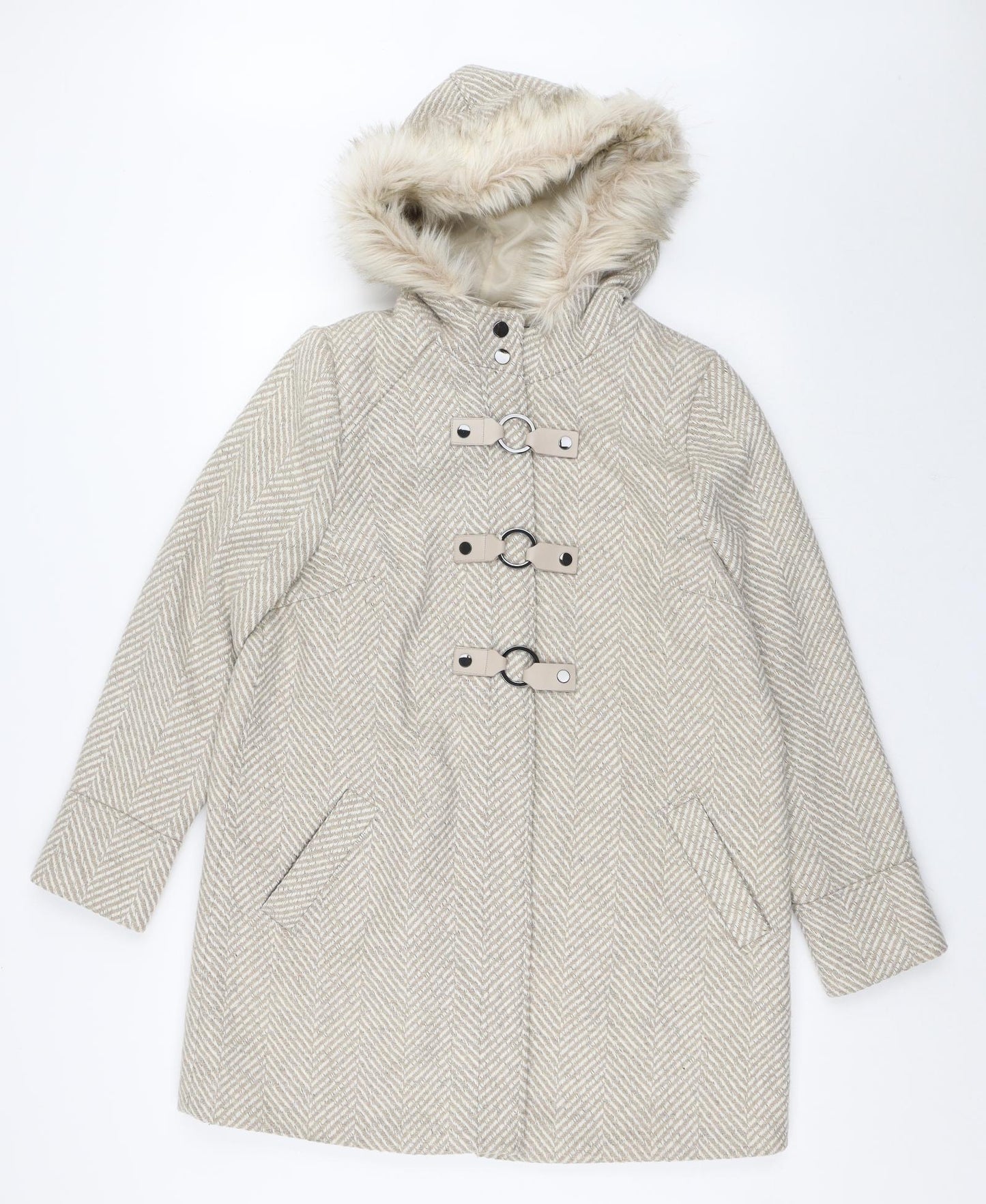 M&Co Womens Beige Herringbone  Trench Coat Coat Size 12