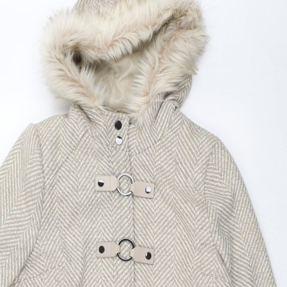 M&Co Womens Beige Herringbone  Trench Coat Coat Size 12