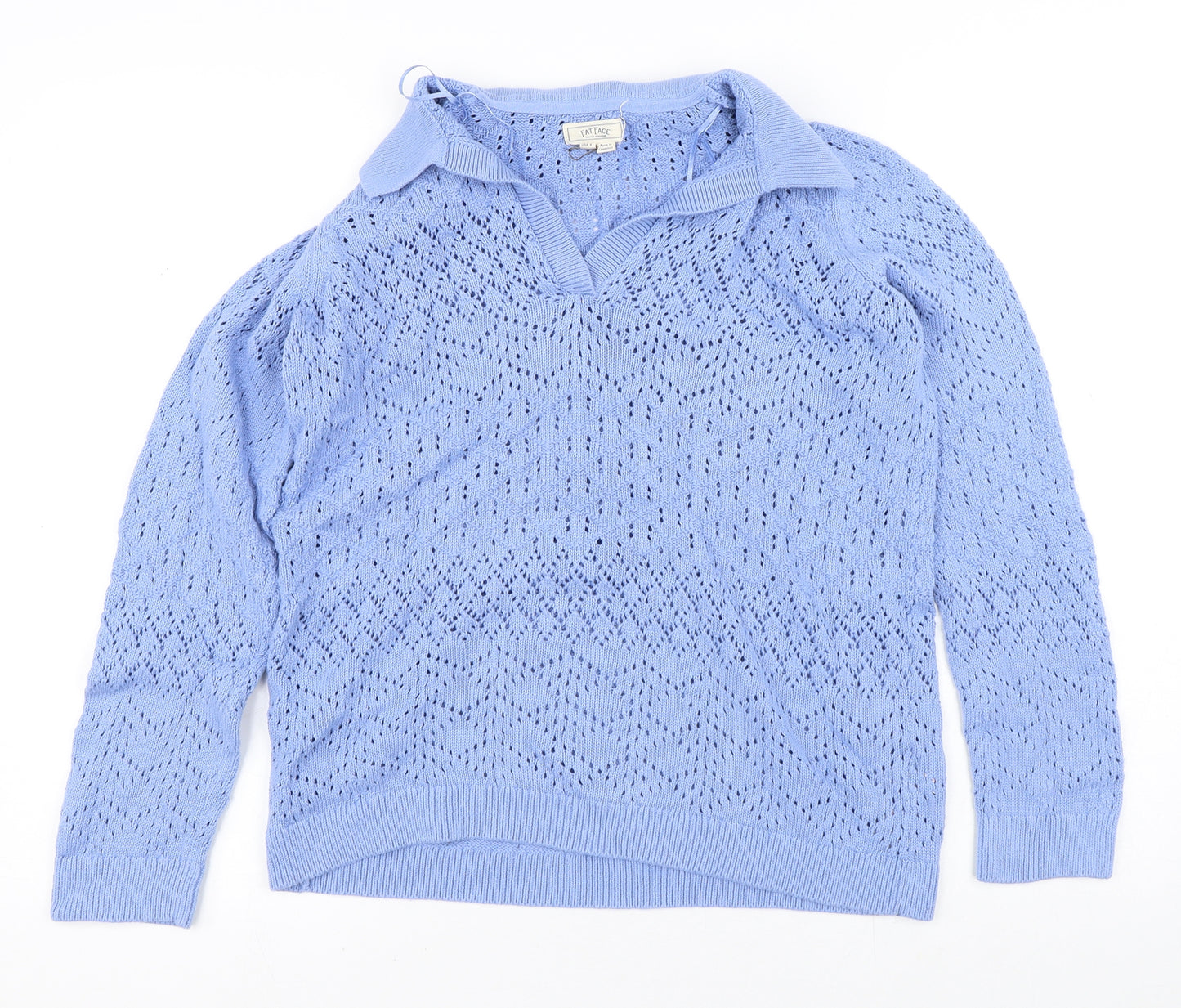 Fat Face Womens Blue Collared Geometric Cotton Pullover Jumper Size 12