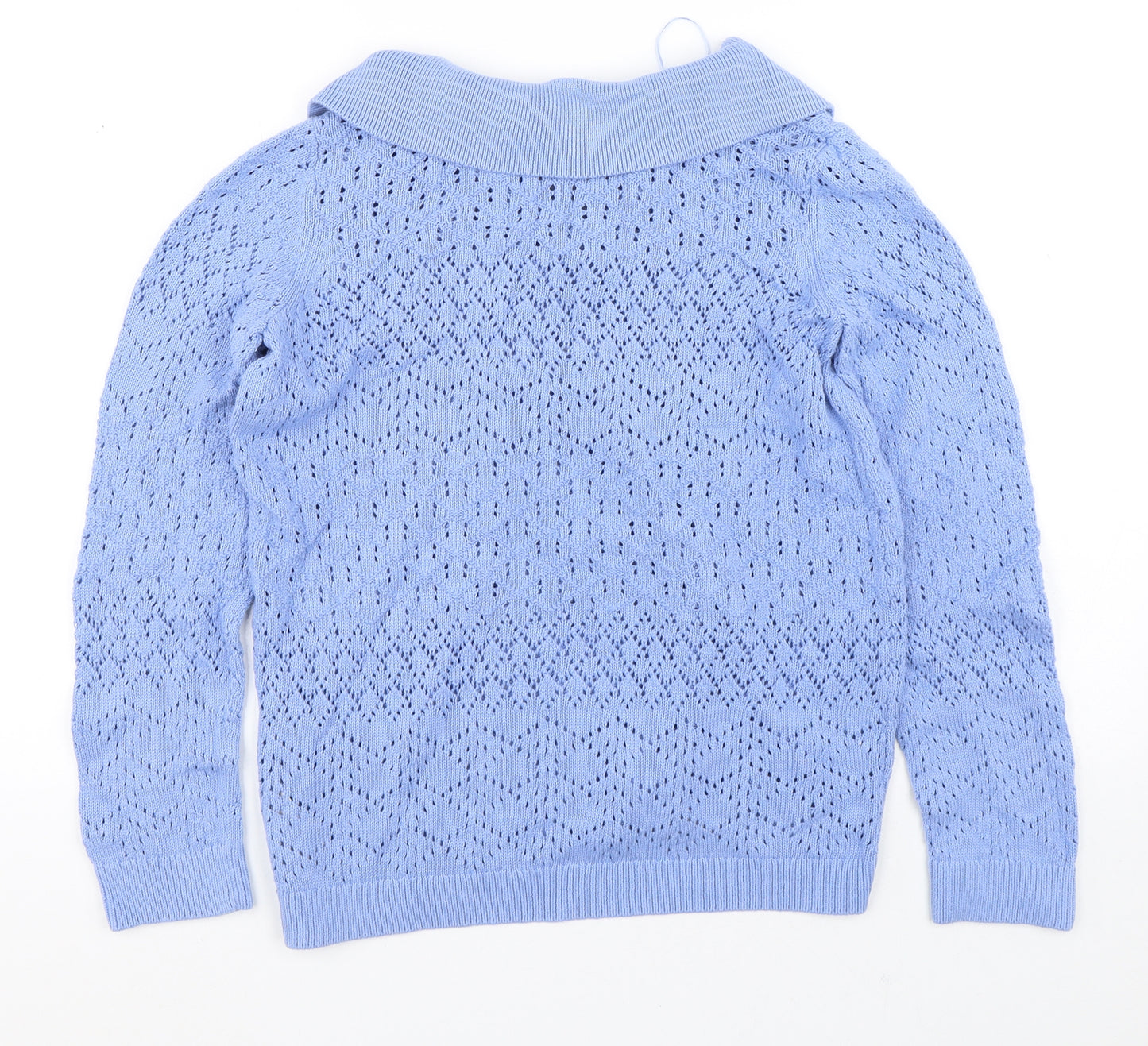 Fat Face Womens Blue Collared Geometric Cotton Pullover Jumper Size 12