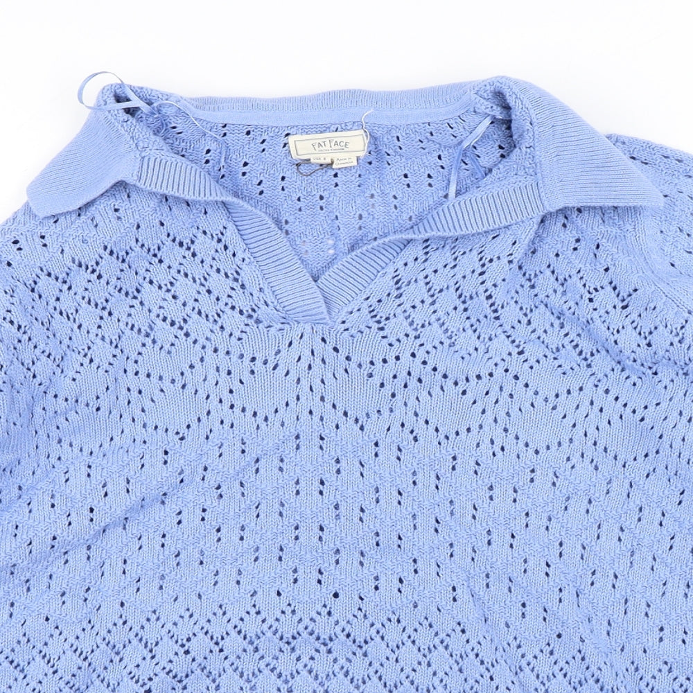 Fat Face Womens Blue Collared Geometric Cotton Pullover Jumper Size 12