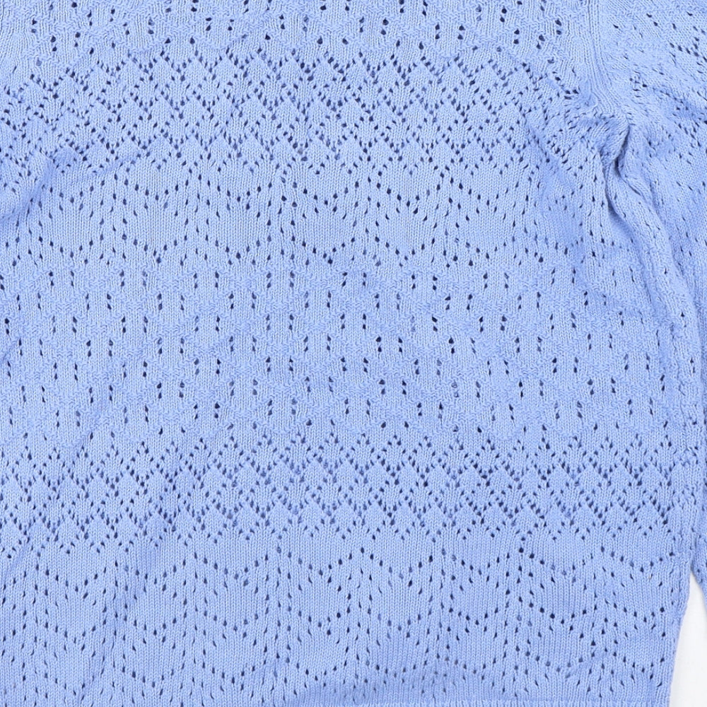 Fat Face Womens Blue Collared Geometric Cotton Pullover Jumper Size 12