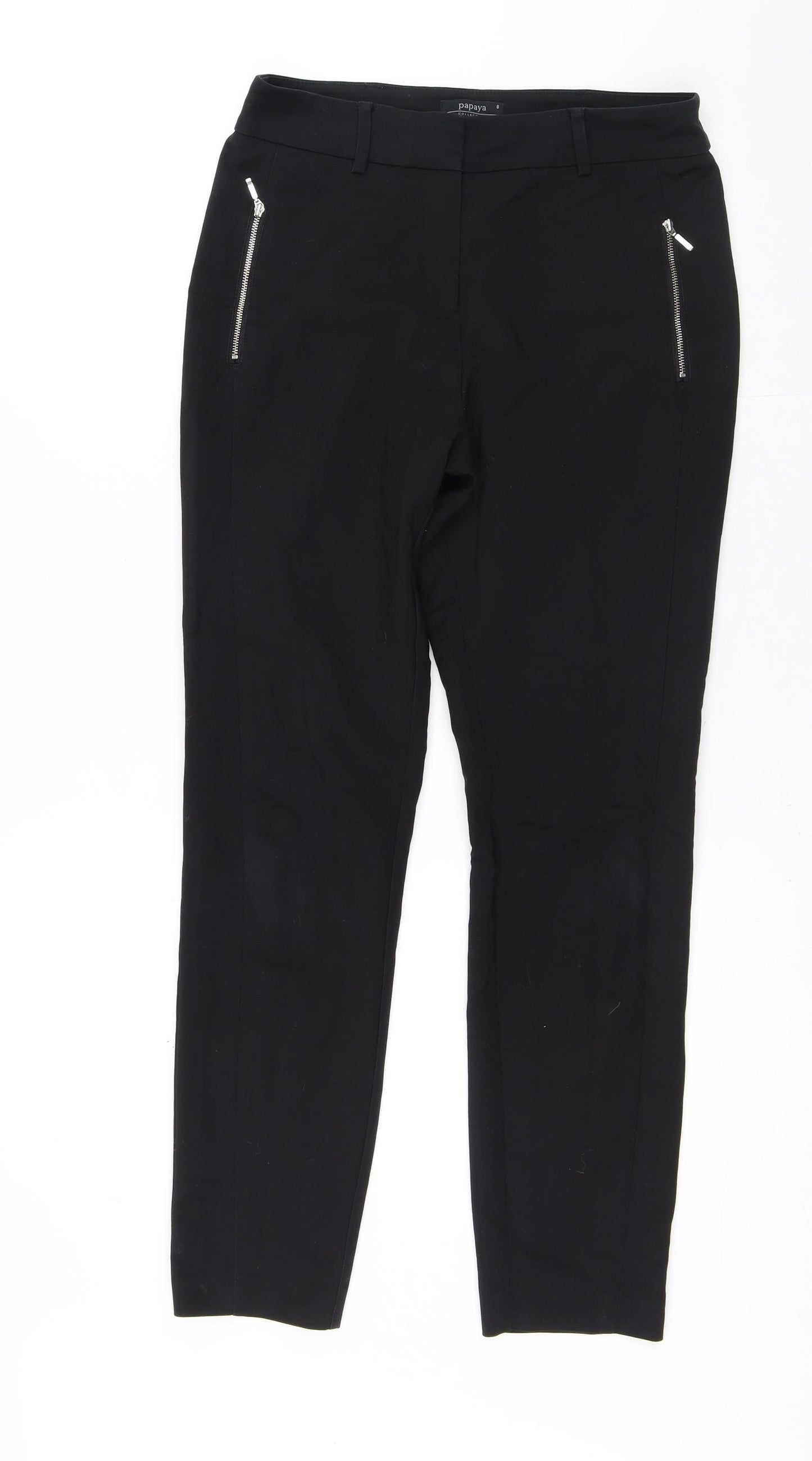 Papaya Womens Black  Polyester Trousers  Size 8 L27 in Regular