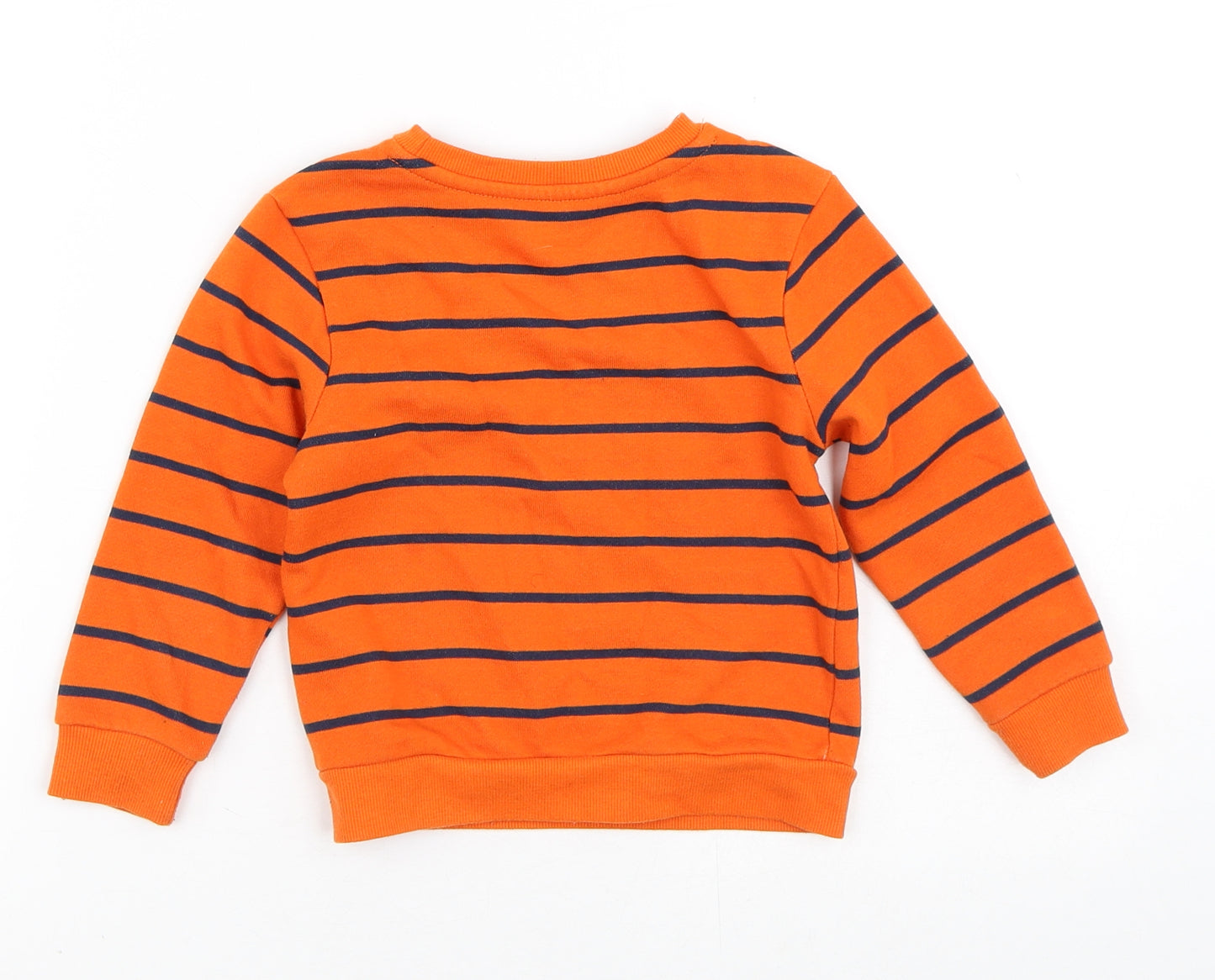 Primark Boys Orange Crew Neck Striped Polyester Pullover Jumper Size 2-3 Years   - Happy
