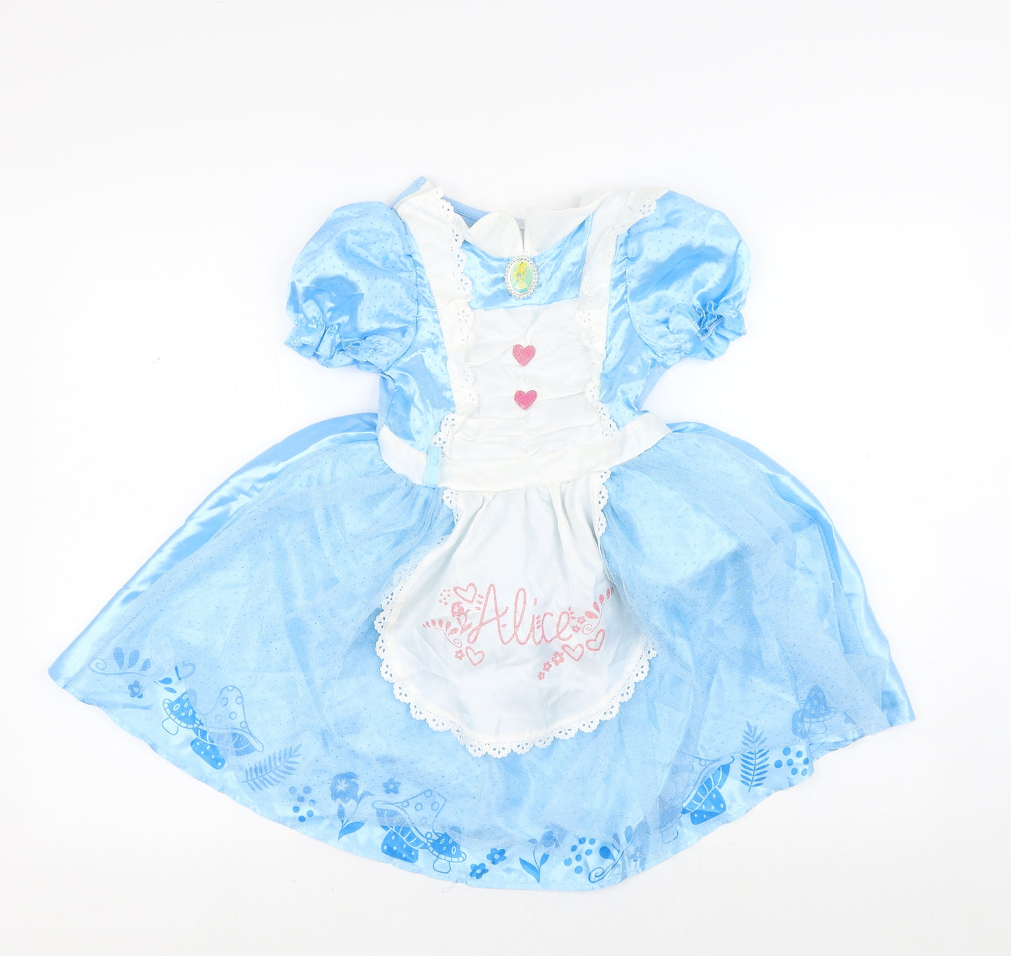 Disney Girls Blue Polka Dot Polyester Ball Gown  Size 5-6 Years  Round Neck  - Alice in Wonderland